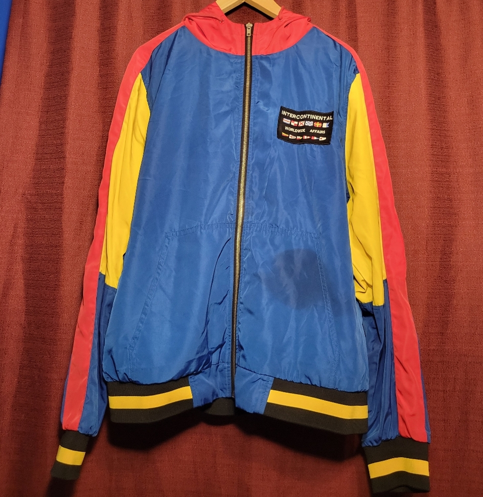 FOREVER 21 Men’s XLarge Color Block Int'l Worldwide Affairs Windbreaker Jacket
